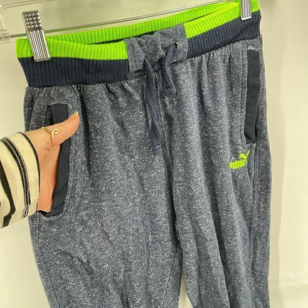 Puma Boys Jogger Sweatpants Pull On Active Pocket Blue Green Size Medium 10/12